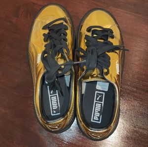 PUMA Mettalic Gold Mirror Basket Platform size 9